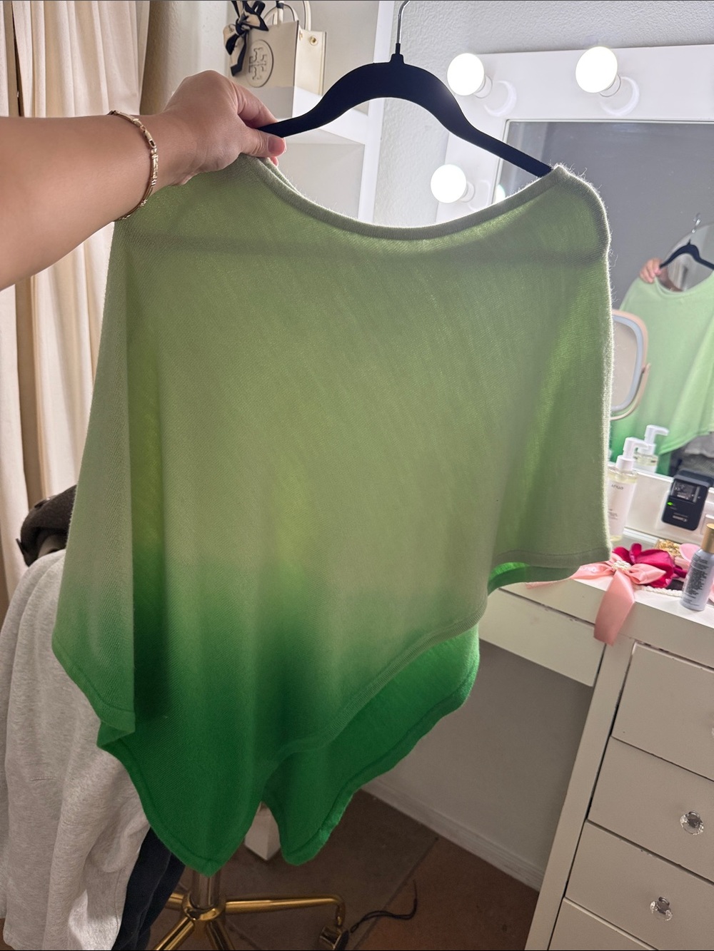 Light Green Ombre Knit Poncho Sweater
